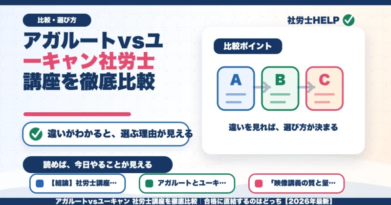 アガルートvsユーキャン 社労士講座を徹底比較｜合格に直結するのはどっち【2026年最新】のアイキャッチ画像
