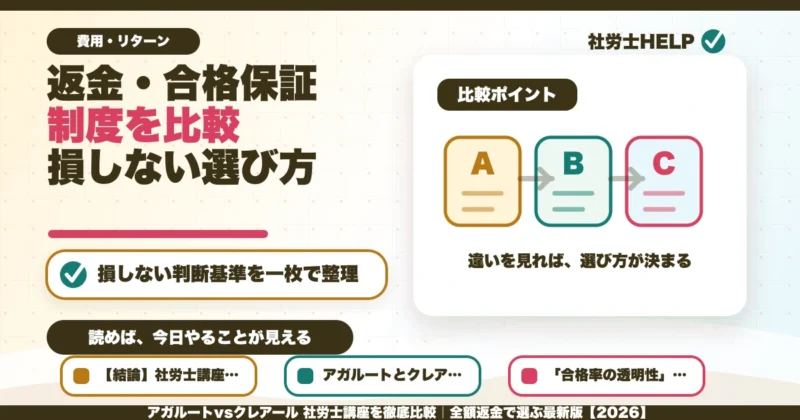 アガルートvsクレアール 社労士講座を徹底比較｜全額返金で選ぶ最新版【2026】のアイキャッチ画像
