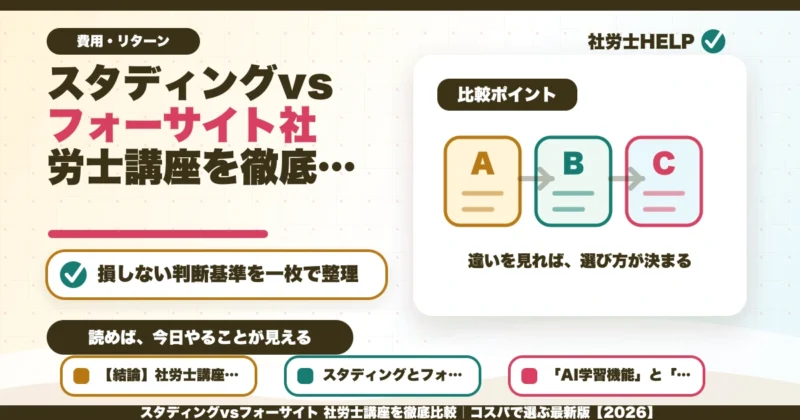 スタディングvsフォーサイト 社労士講座を徹底比較｜コスパで選ぶ最新版【2026】のアイキャッチ画像