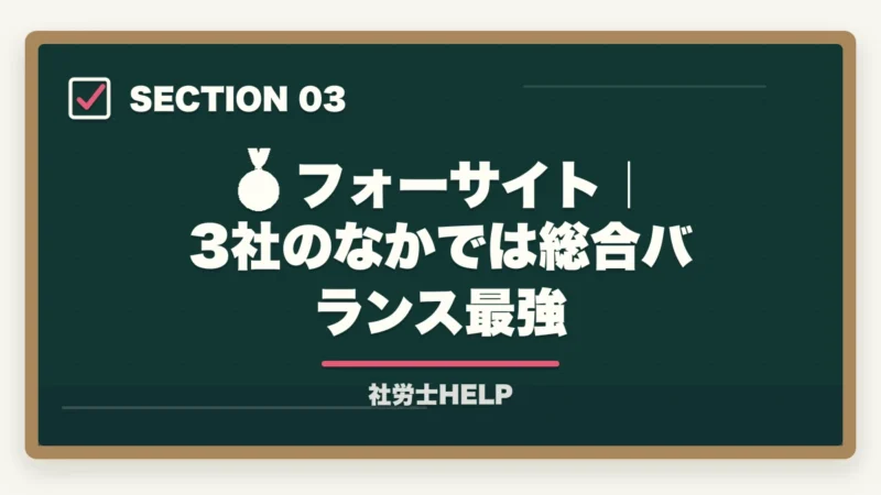 🥇 フォーサイト｜3社のなかでは総合バランス最強｜社労士通信講座 中堅3社徹底比較｜クレアールvsフォーサイトvsユーキャン【2026年最新】の図解
