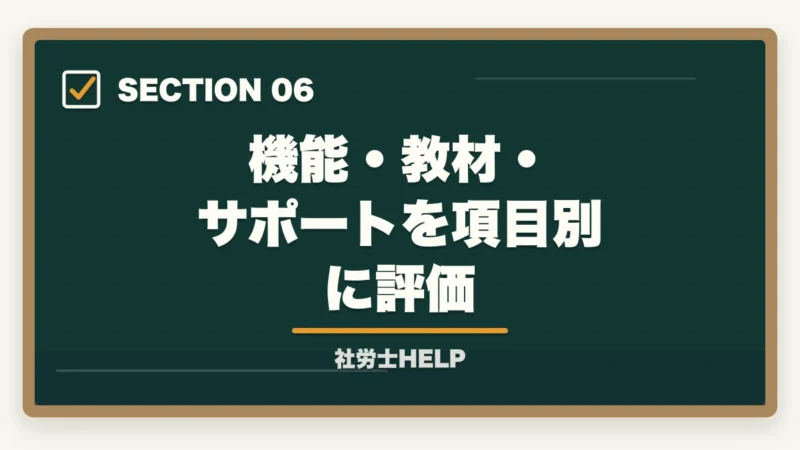 機能・教材・サポートを項目別に評価｜社労士通信講座 中堅3社徹底比較｜クレアールvsフォーサイトvsユーキャン【2026年最新】の図解