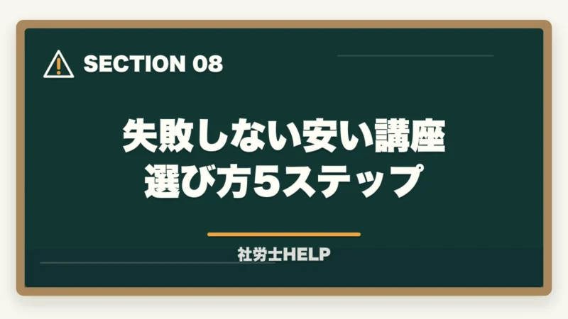 失敗しない安い講座 選び方5ステップ｜安い社労士通信講座おすすめランキング2026｜スタディング業界最安の図解