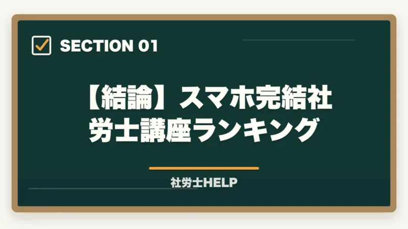 【結論】スマホ完結社労士講座ランキング｜スマホで学べる社労士通信講座おすすめランキング2026｜スタディング1位の図解