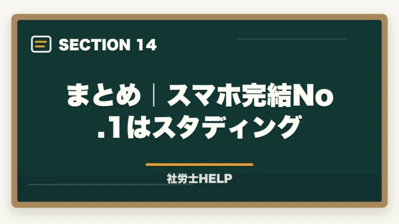 まとめ｜スマホ完結No.1はスタディング｜スマホで学べる社労士通信講座おすすめランキング2026｜スタディング1位の図解