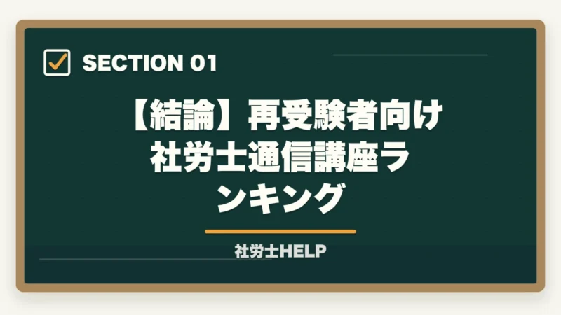 【結論】再受験者向け社労士通信講座ランキング｜再受験者向け社労士通信講座おすすめランキング2026｜アガルート1位の図解