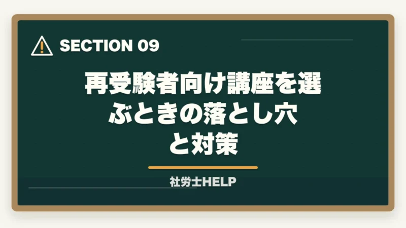 再受験者向け講座を選ぶときの落とし穴と対策｜再受験者向け社労士通信講座おすすめランキング2026｜アガルート1位の図解