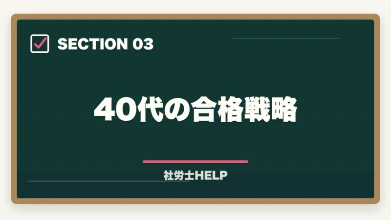 40代の合格戦略｜社労士の年代別合格戦略｜30代・40代・50代別ロードマップ【2026年版】の図解