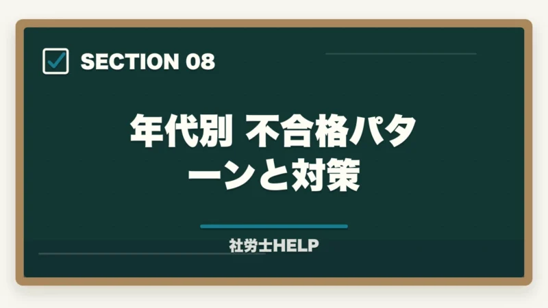 年代別 不合格パターンと対策｜社労士の年代別合格戦略｜30代・40代・50代別ロードマップ【2026年版】の図解