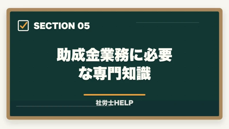 助成金業務に必要な専門知識|社労士の助成金申請支援業務完全ガイド|成功報酬制で年収1500万円【2026年版】の図解