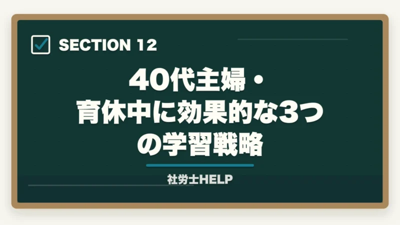 40代主婦・育休中に効果的な3つの学習戦略|社労士合格体験記|42歳主婦が育休中に1年で合格した両立スケジュール【2026年版】の図解