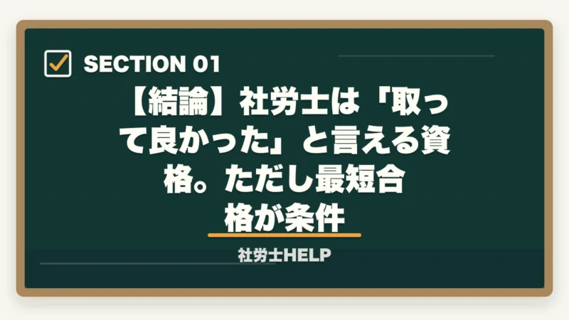 【結論】社労士は「取って良かった」と言える資格。ただし最短合格が条件|社労士を取ってよかった?メリット5選とデメリット3点|合格者が正直解説【2026年版】の図解