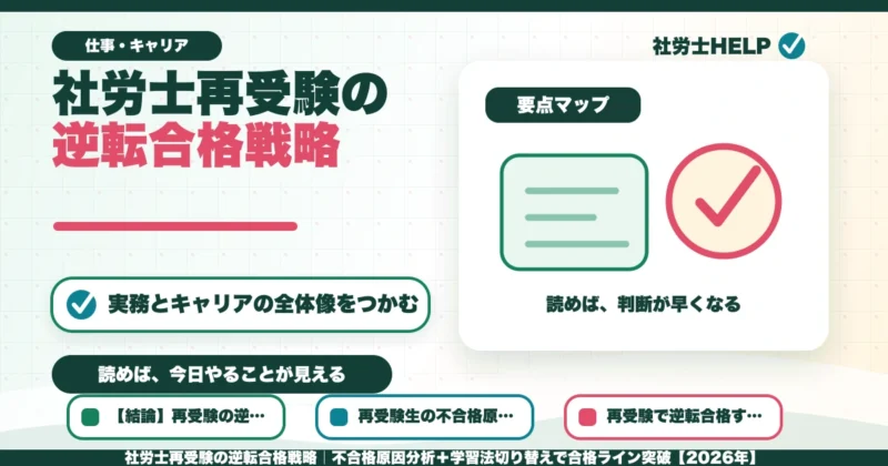 社労士再受験の逆転合格戦略｜不合格原因分析＋学習法切り替えで合格ライン突破【2026年】のアイキャッチ画像