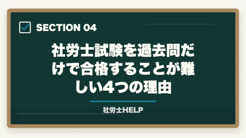 社労士試験を過去問だけで合格することが難しい4つの理由|社労士試験は過去問だけで合格できる?合格者が選ぶ”非常識な”最短勉強法【2026年版】の図解