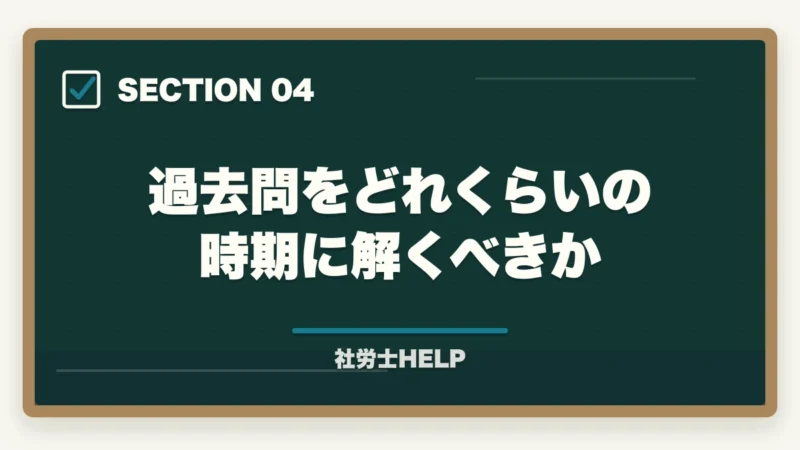過去問をどれくらいの時期に解くべきか｜社労士試験の過去問攻略法｜10年分×3〜5周＋根拠理解で合格ライン突破【2026年】の図解