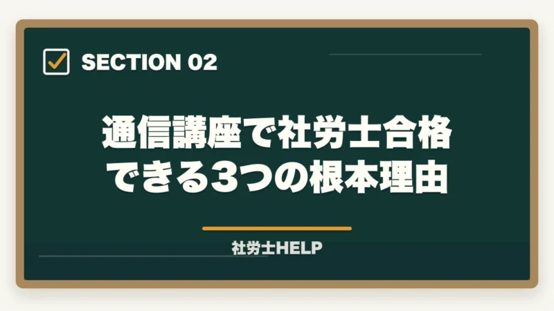 通信講座で社労士合格できる3つの根本理由｜通信講座で社労士合格は可能？合格者が実践する使い方と3つの失敗パターン【2026年】の図解