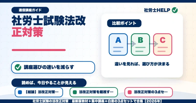 社労士試験の法改正対策｜最新版教材＋集中講義＋白書の3点セットで合格【2026年】のアイキャッチ画像