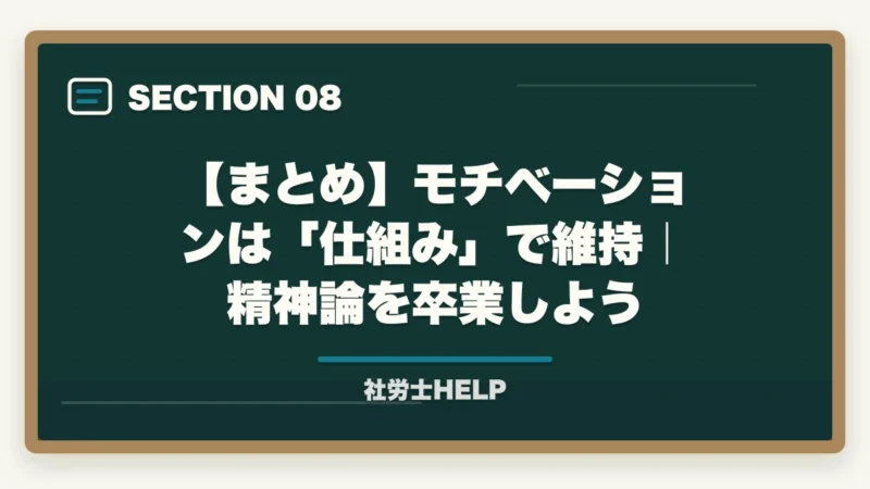 【まとめ】モチベーションは「仕組み」で維持|精神論を卒業しよう|社労士試験のモチベーション維持|合格者のメンタル管理3本柱と仕組み化【2026年】の図解