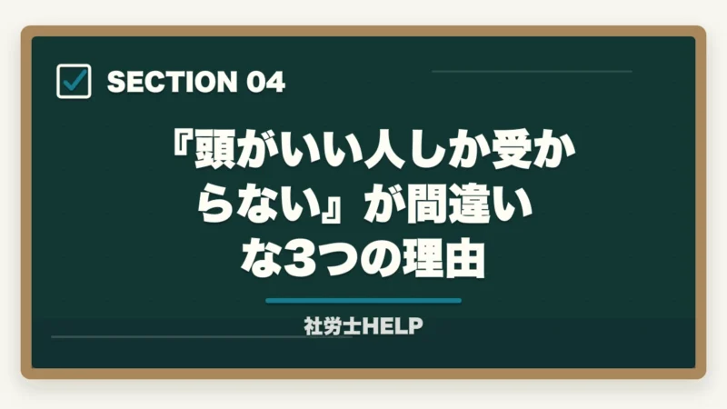 『頭がいい人しか受からない』が間違いな3つの理由｜社労士は頭がいい人しか受からない？合格者が検証｜地頭より大切な3つの力【2026年版】の図解