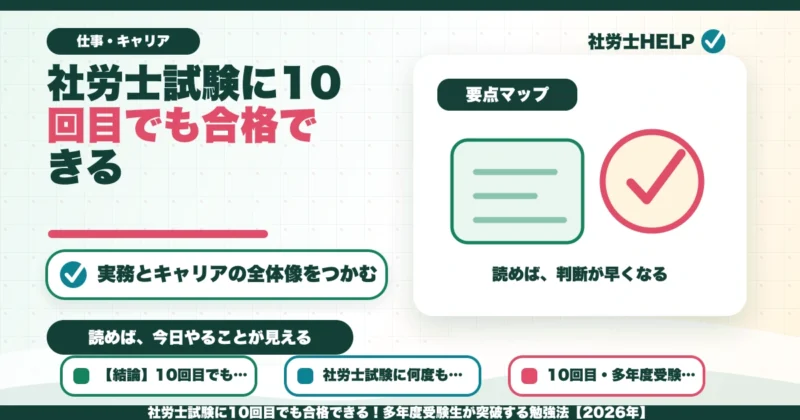 社労士試験に10回目でも合格できる！多年度受験生が突破する勉強法【2026年】のアイキャッチ画像