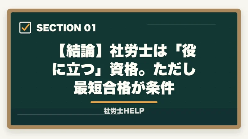 【結論】社労士は「役に立つ」資格。ただし最短合格が条件|社労士は役に立たない?「取り方」で役に立つ資格にする最短ルート【2026年版合格者解説】の図解