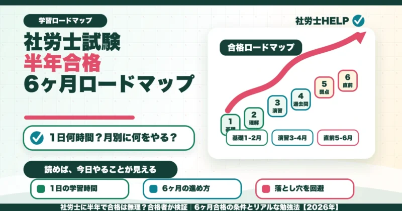 社労士に半年で合格は無理？合格者が検証｜6ヶ月合格の条件とリアルな勉強法【2026年】のアイキャッチ画像