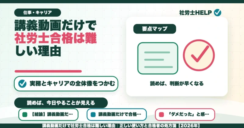 講義動画だけで社労士合格は難しい理由｜正しい使い方と合格者の処方箋【2026年】のアイキャッチ画像