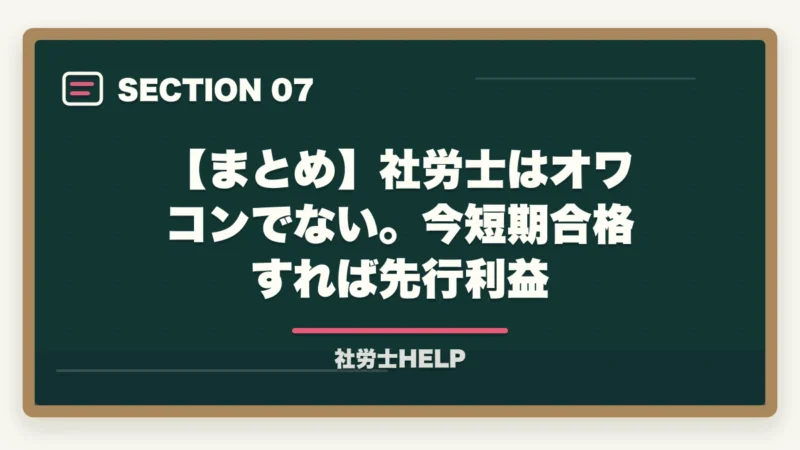 【まとめ】社労士はオワコンでない。今短期合格すれば先行利益｜社労士はオワコン？むしろ需要アップ中。最短合格で先行利益を取るルート【2026年版・AI時代分析】の図解