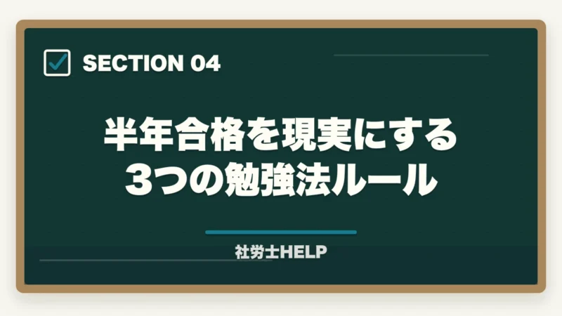 半年合格を現実にする3つの勉強法ルール|社労士を半年で合格できる?勉強スケジュールと3つの鉄則|合格者が解説【2026年】の図解