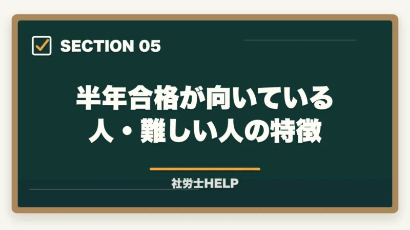 半年合格が向いている人・難しい人の特徴|社労士を半年で合格できる?勉強スケジュールと3つの鉄則|合格者が解説【2026年】の図解