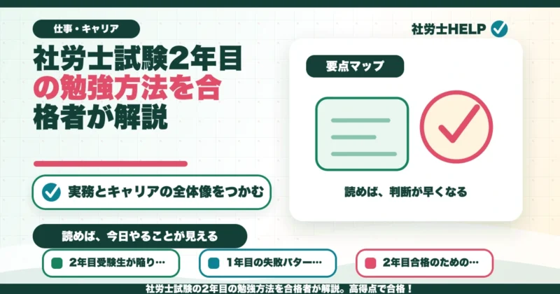 社労士試験の2年目の勉強方法を合格者が解説。高得点で合格！のアイキャッチ画像