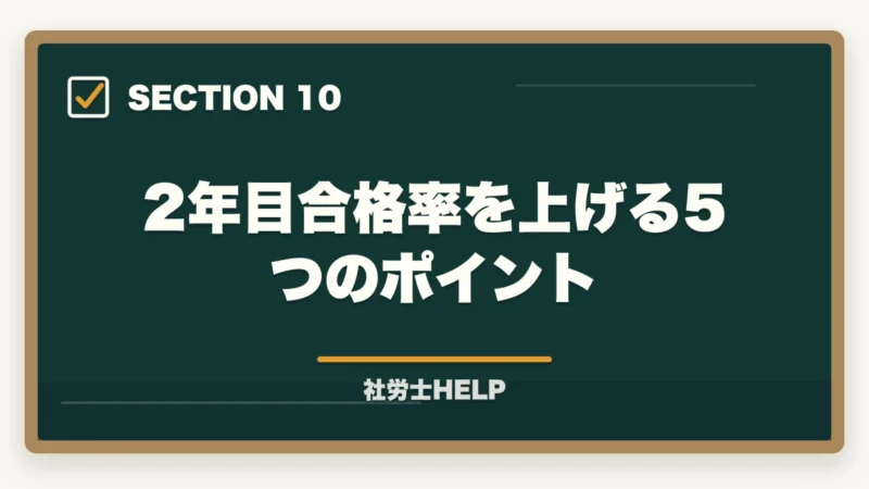 2年目合格率を上げる5つのポイント|社労士試験の2年目の勉強方法を合格者が解説。高得点で合格!の図解