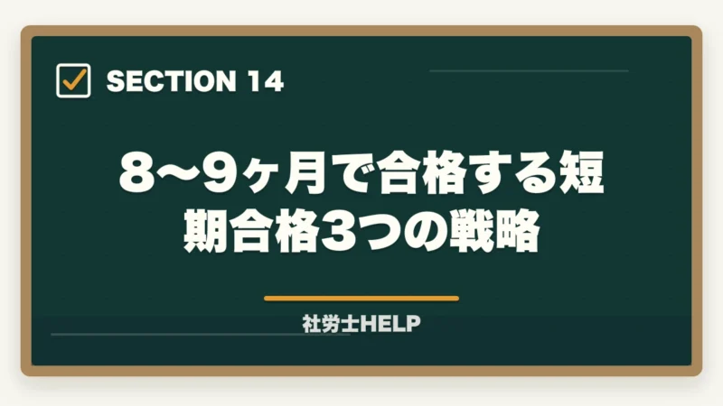 8〜9ヶ月で合格する短期合格3つの戦略|社労士に8〜9ヶ月で合格!成功者に学ぶ最短合格戦略と失敗しないポイントの図解