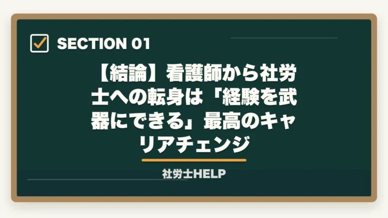 【結論】看護師から社労士への転身は「経験を武器にできる」最高のキャリアチェンジ|看護師から社労士に転身|合格者が経験談と最短合格の勉強法を解説【2026年】の図解
