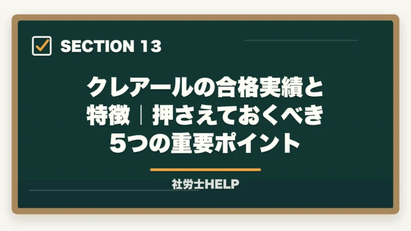 クレアールの合格実績と特徴｜押さえておくべき5つの重要ポイント｜クレアール社労士講座の合格率は？非公表でも選ばれる理由を合格者が解説の図解