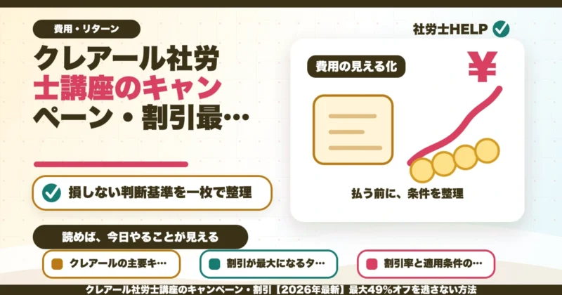 クレアール社労士講座のキャンペーン・割引【2026年最新】最大49%オフを逃さない方法のアイキャッチ画像