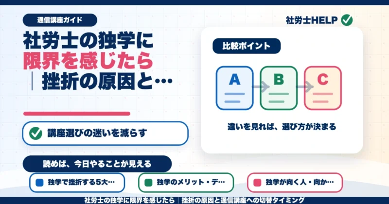 社労士の独学に限界を感じたら│挫折の原因と通信講座への切替タイミングのアイキャッチ画像