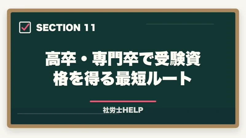高卒・専門卒で受験資格を得る最短ルート｜社労士の受験資格は？学歴・実務経験・免除制度をわかりやすく解説の図解