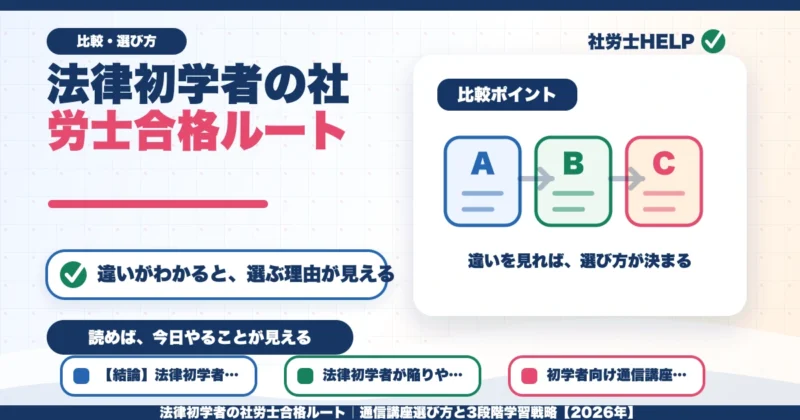 法律初学者の社労士合格ルート｜通信講座選び方と3段階学習戦略【2026年】のアイキャッチ画像