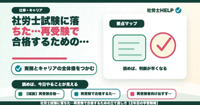 社労士試験に落ちた…再受験で合格するための立て直し方【2年目の学習戦略】のアイキャッチ画像