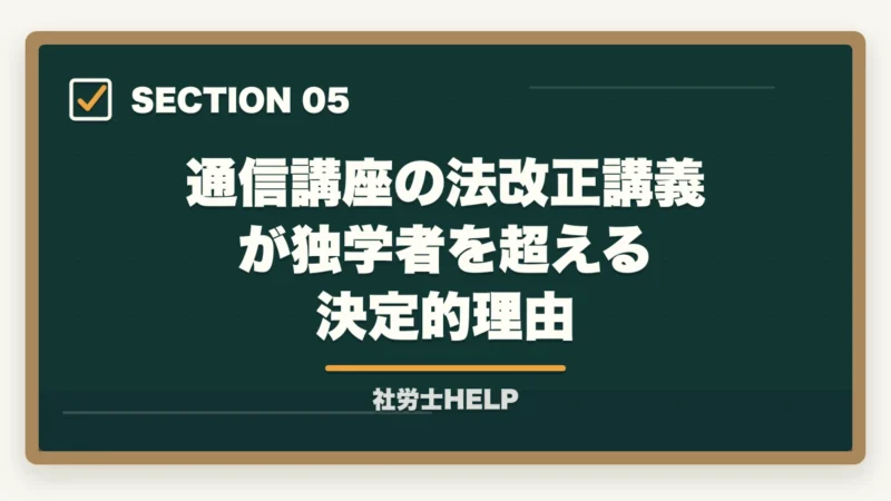 通信講座の法改正講義が独学者を超える決定的理由｜社労士試験 法改正2026完全まとめ｜本試験で狙われる重要ポイントを合格者が解説の図解
