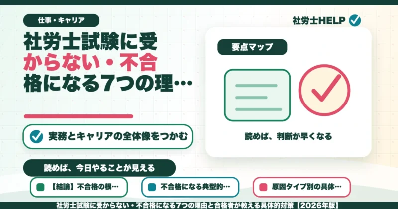 社労士試験に受からない・不合格になる7つの理由と合格者が教える具体的対策【2026年版】のアイキャッチ画像