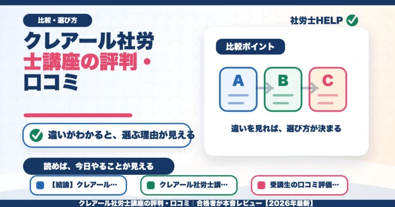 クレアール社労士講座の評判・口コミ｜合格者が本音レビュー【2026年最新】のアイキャッチ画像
