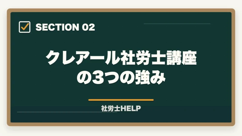 クレアール社労士講座の3つの強み|クレアール社労士講座の評判・口コミ|合格者が本音レビュー【2026年最新】の図解