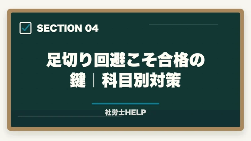 足切り回避こそ合格の鍵|科目別対策|社労士試験の合格ライン・基準点は何点?2026年の目標得点と科目別足切り対策【2026年】の図解