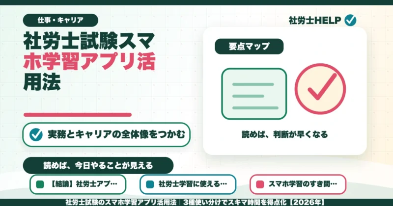 社労士試験のスマホ学習アプリ活用法｜3種使い分けでスキマ時間を得点化【2026年】のアイキャッチ画像