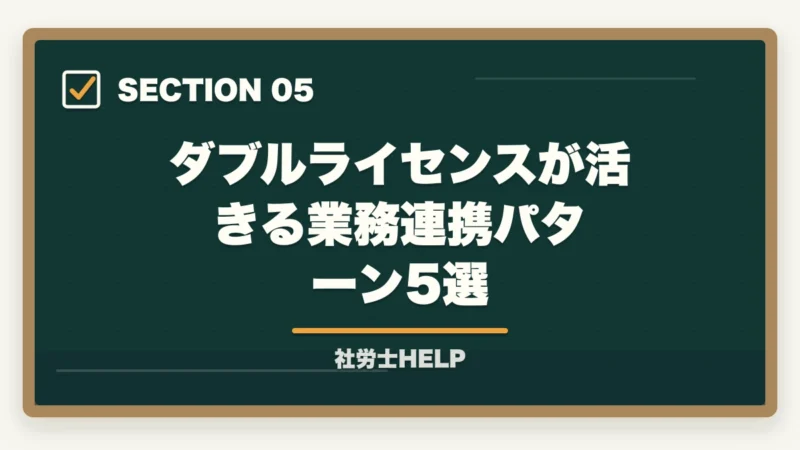 ダブルライセンスが活きる業務連携パターン5選|社労士×行政書士のダブルライセンス戦略|相乗効果と取得順序・年収を解説の図解
