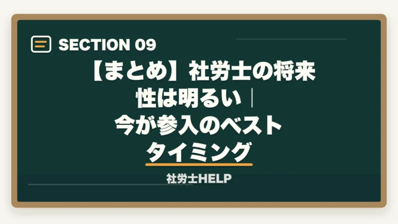 【まとめ】社労士の将来性は明るい｜今が参入のベストタイミング｜社労士は需要がある？将来性と仕事のリアル【有資格者が2026年を正直解説】の図解