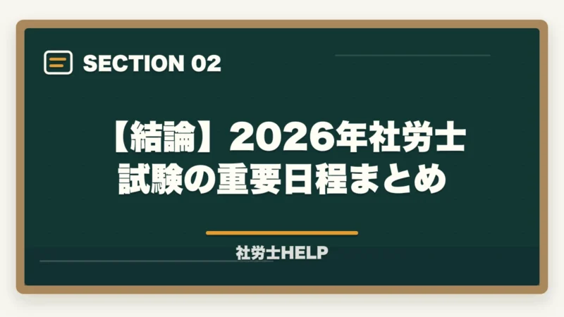 【結論】2026年社労士試験の重要日程まとめ｜社労士試験2026年の日程・スケジュール完全ガイド【試験日・申込期間・合格発表日まとめ】の図解