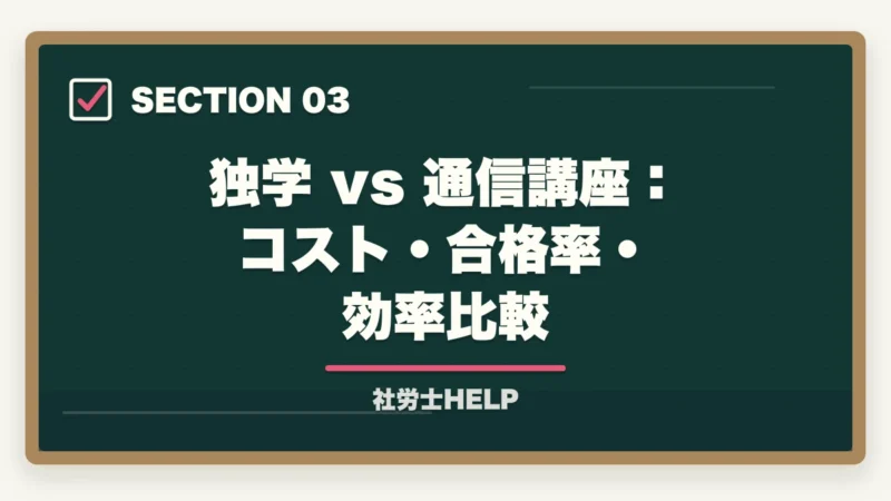 独学 vs 通信講座:コスト・合格率・効率比較|社労士独学は可能か?合格者が語る現実と最短合格の方法【2026年版】の図解