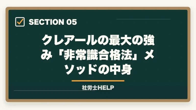 クレアールの最大の強み「非常識合格法」メソッドの中身｜クレアール社労士講座の評判・強み・メソッドを合格者が徹底解説【2026年】の図解